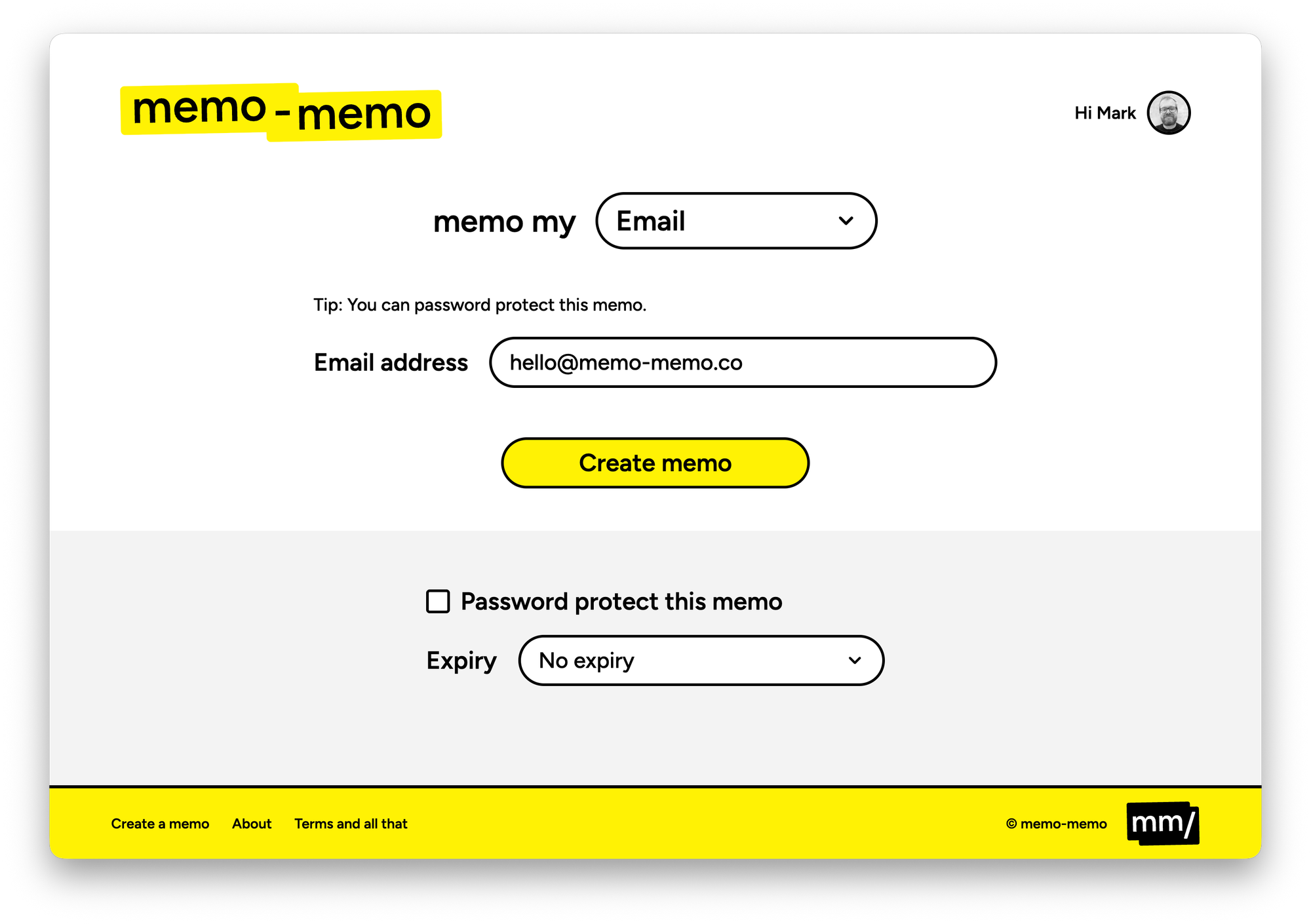 Screenshot of memo creation