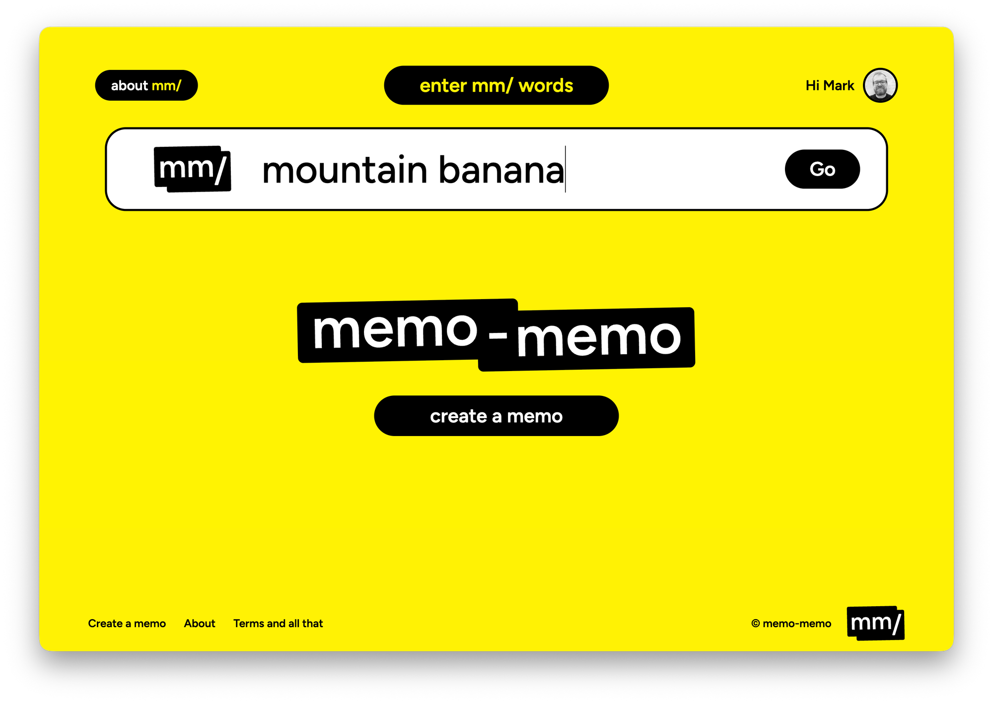 Screenshot of memo word input